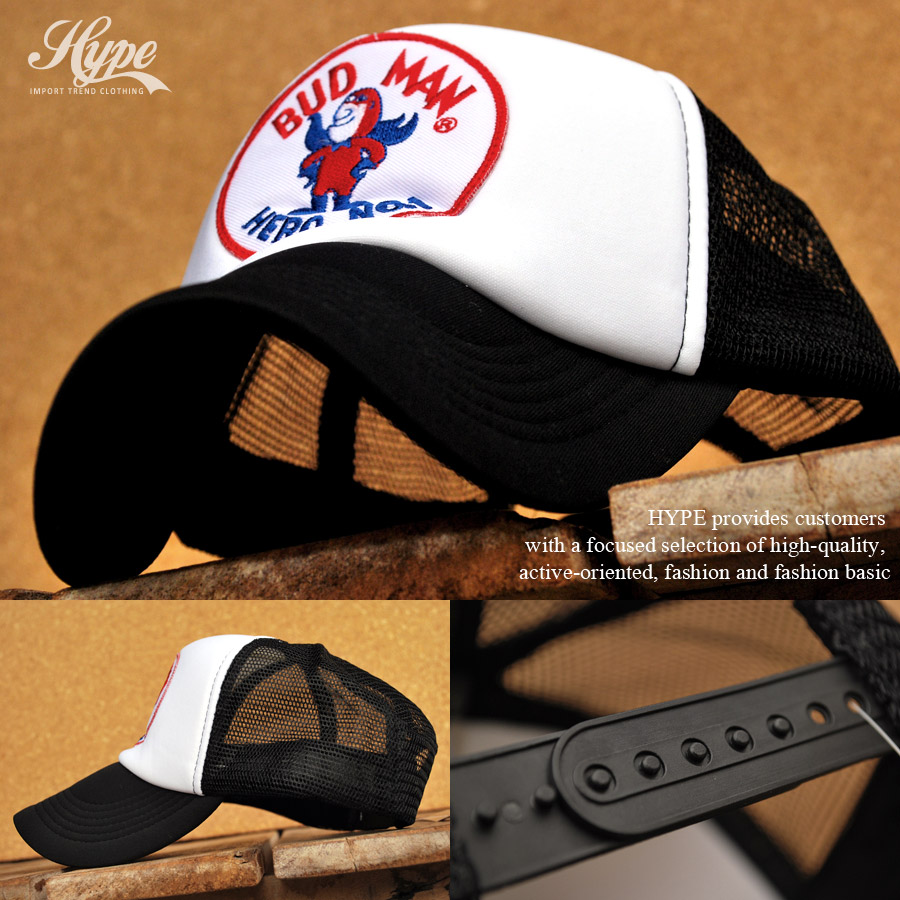 楽天市場】メッシュキャップ Budweiser BUD MAN バドワイザー 帽子