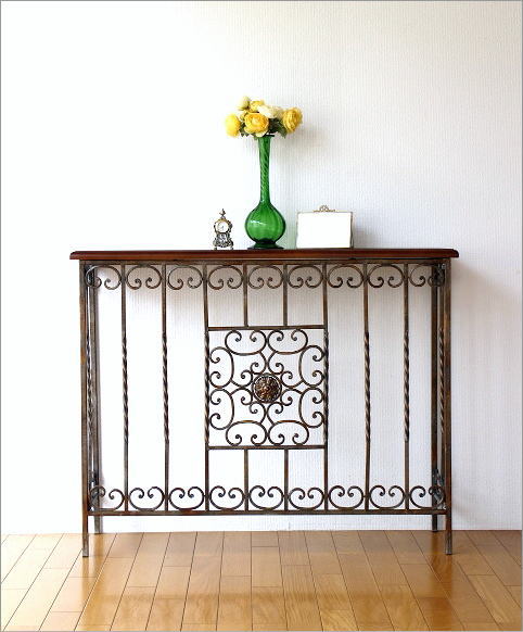 楽天市場】コンソールテーブル アンティーク 玄関 アイアン 木製