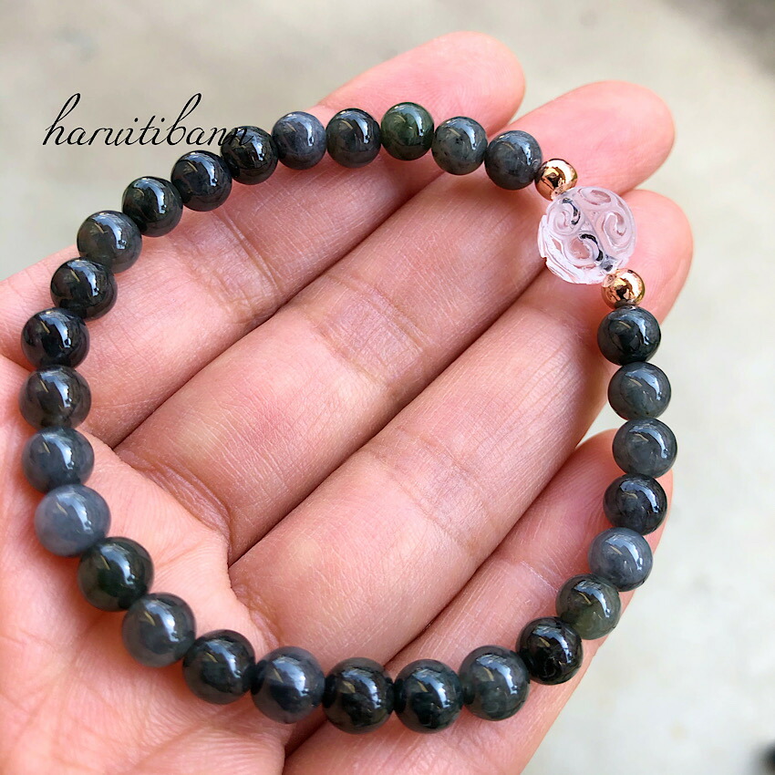 楽天市場】黒翡翠6mm×水晶回紋珠10mm 天然石ブレスレット