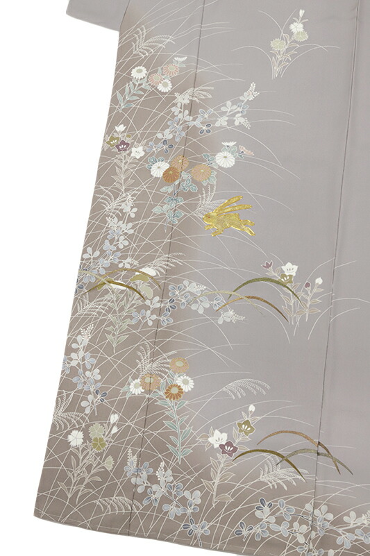 楽天市場】【 中古 】 訪問着 正絹 手描き友禅 灰色 うさぎ お月見