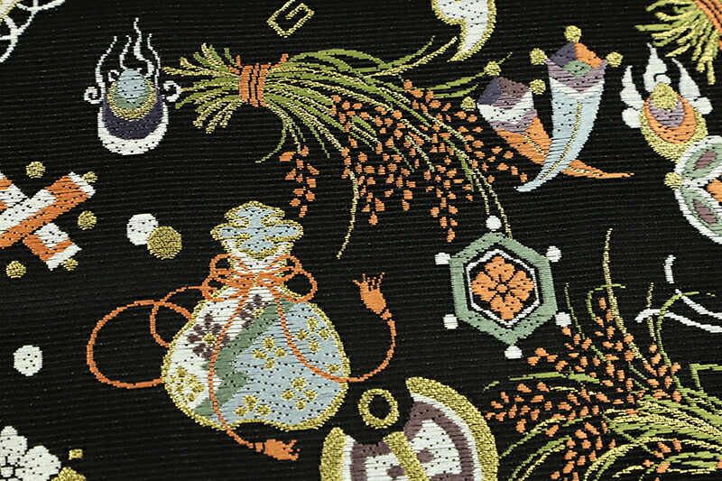 楽天市場】袋帯 正絹 西陣織 山下織物 唐織 黒地 豊年宝尽くし 仕立て