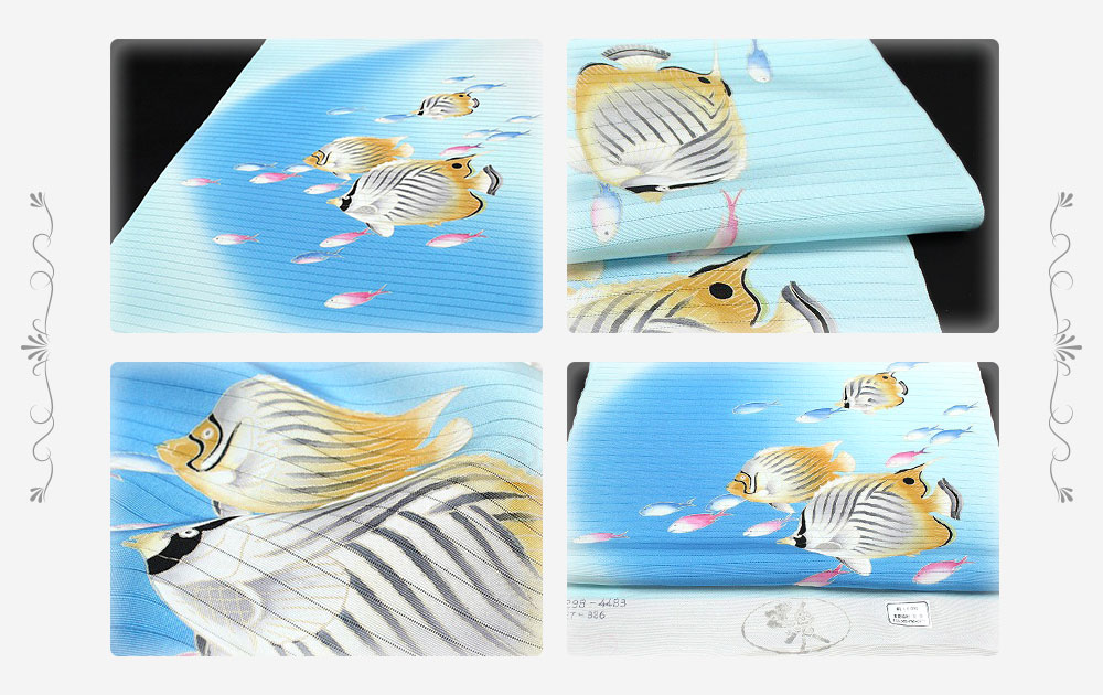 楽天市場】夏物 名古屋帯 十日町友禅 塩瀬 秀美 絽 水色 熱帯魚 トゲ