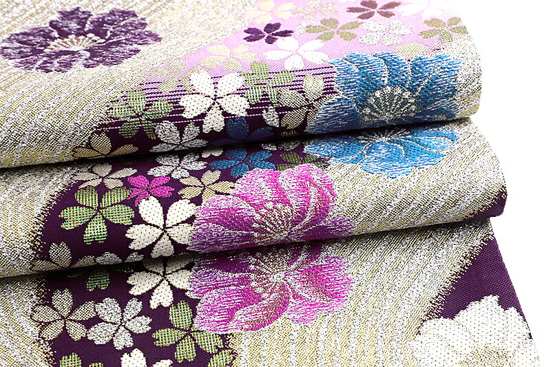 楽天市場】【 中古 】 袋帯 振袖用 正絹 唐織 引箔 金 銀 渋紫 ピンク