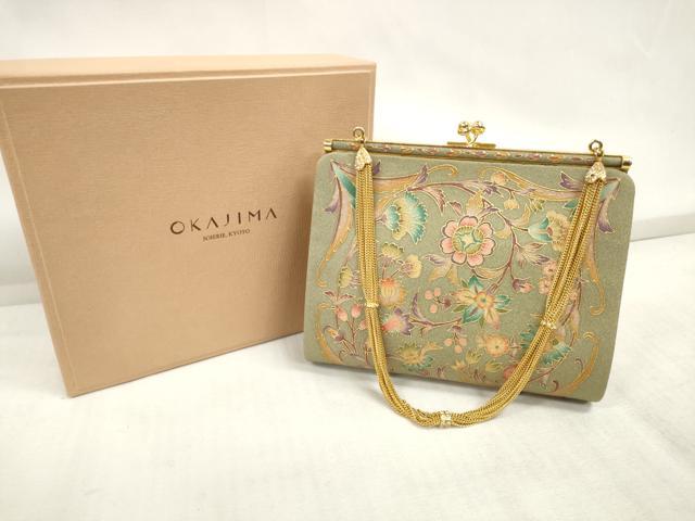 小*家様 OKAJIMA 岡重 オカジマ ハンドバッグ 和装 ベージュ シルク 小