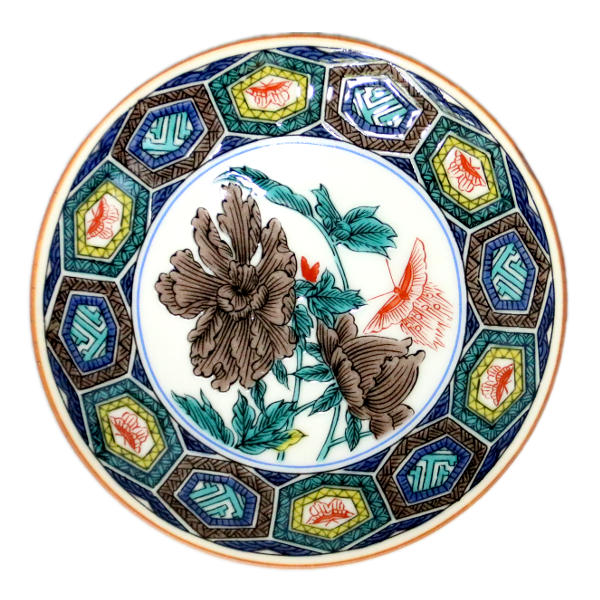 楽天市場】九谷焼 青郊窯豆皿 古九谷色絵亀甲牡丹蝶文MC-15 : 九谷陶芸