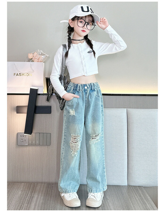 楽天市場】韓国子供服 デニムダメージジーンズ 女の子 デニムパンツ