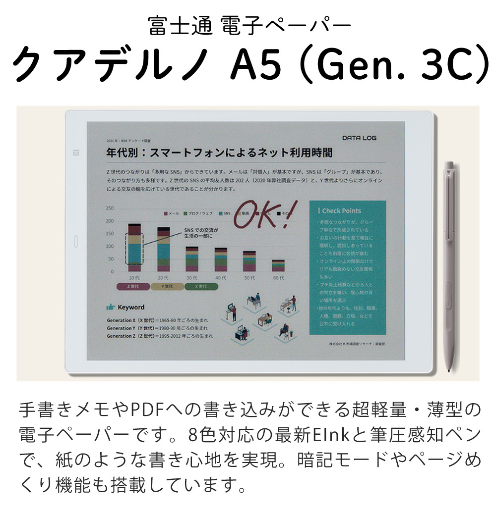 楽天市場】富士通 QUADERNO A5 Gen.3C 電子ノート タブレット 電子