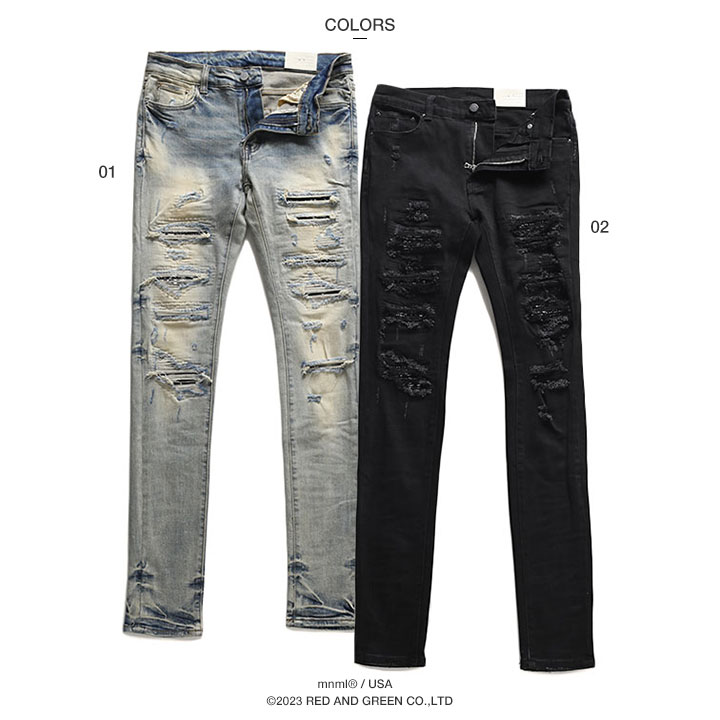 楽天市場】mnml デニム ジーンズ メンズ インディゴライトブルー