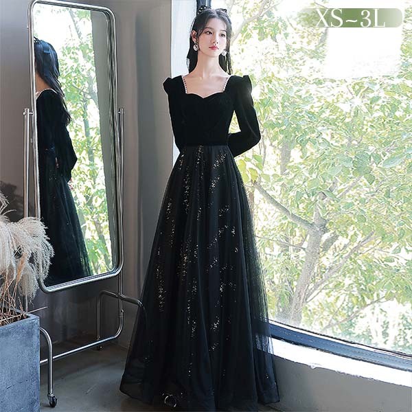 楽天市場】ロングドレス 演奏会 袖あり 結婚式 パーティー 袖あり