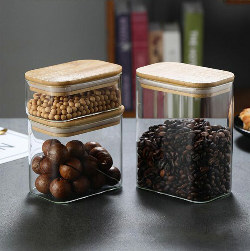 楽天市場】Square Glass Canister 竹製蓋付 ガラス キャニスター 新品