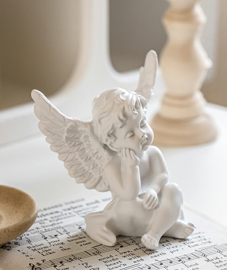 天使 置物 シェル 彫刻像 状態美品 最安値 天使 置物 シェル 彫刻像