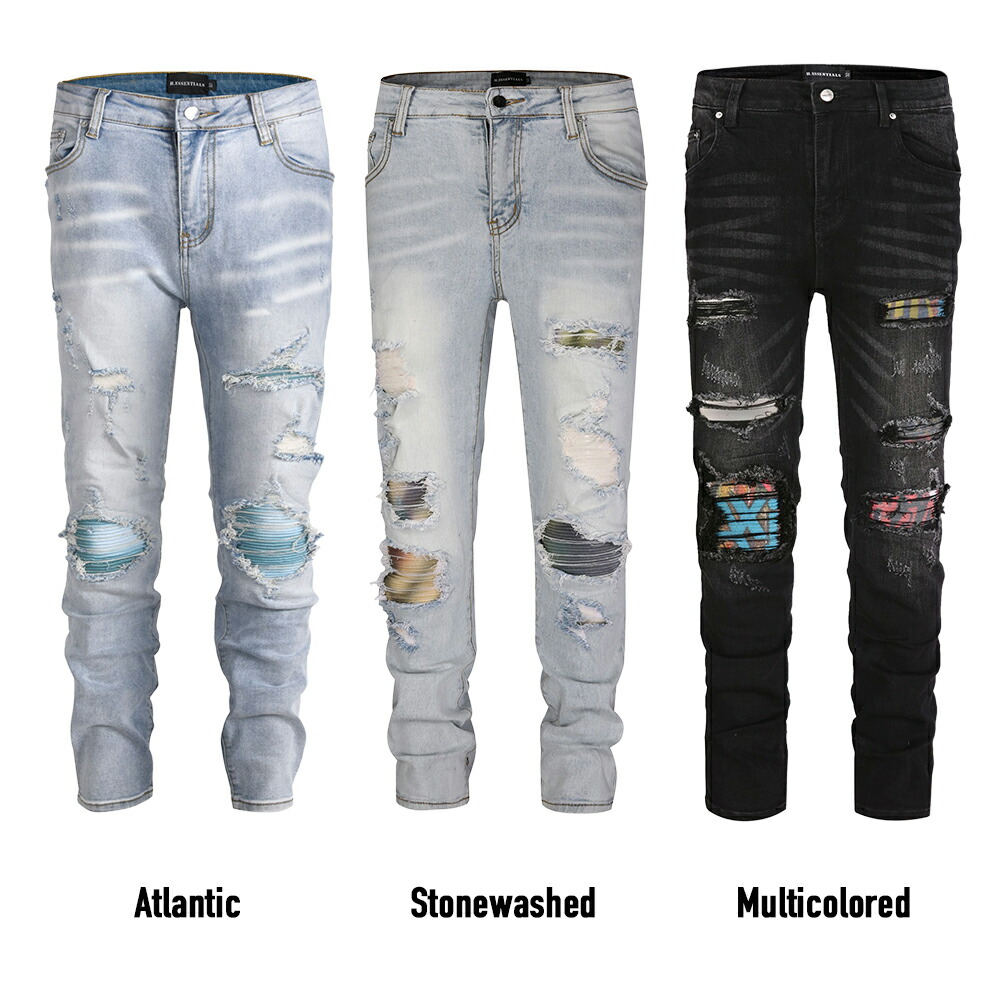 楽天市場】HESNTLS ジーンズ ダメージ デニム NV3 スリムフィット