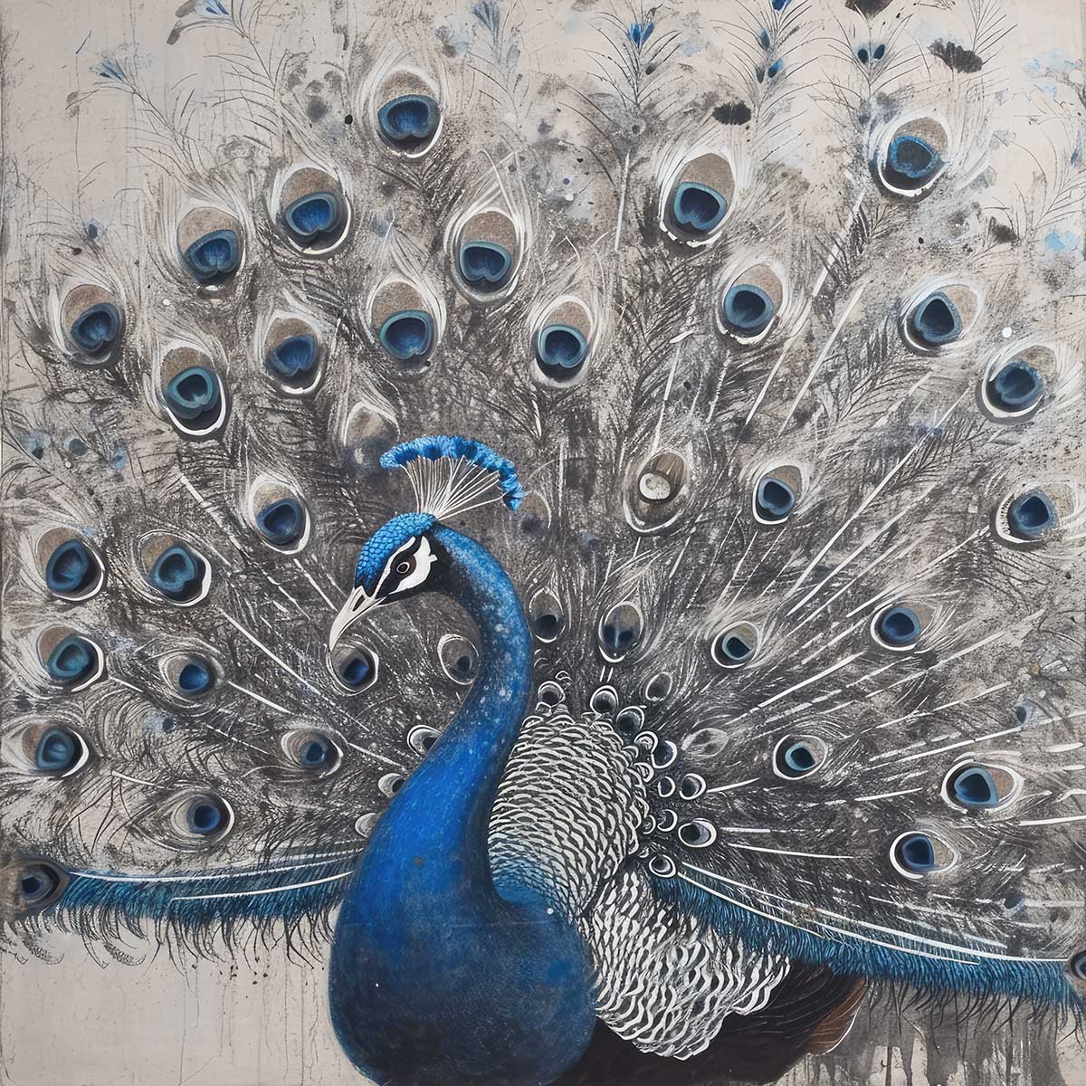 楽天市場】縁起物 孔雀 クジャク 正方形ポスター 豪華 絵画風 掛け軸風