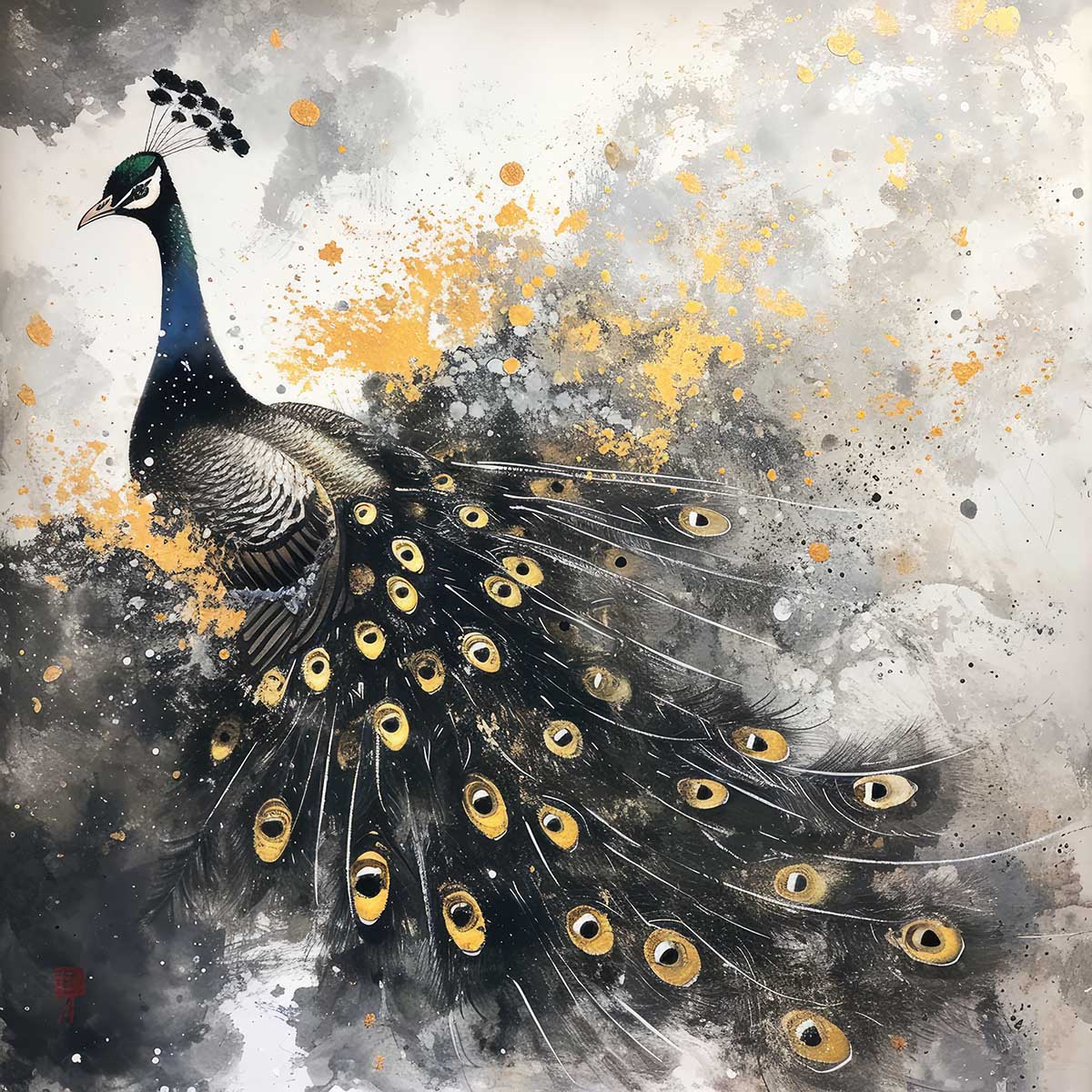 楽天市場】縁起物 孔雀 クジャク 正方形ポスター 豪華 絵画風 掛け軸風