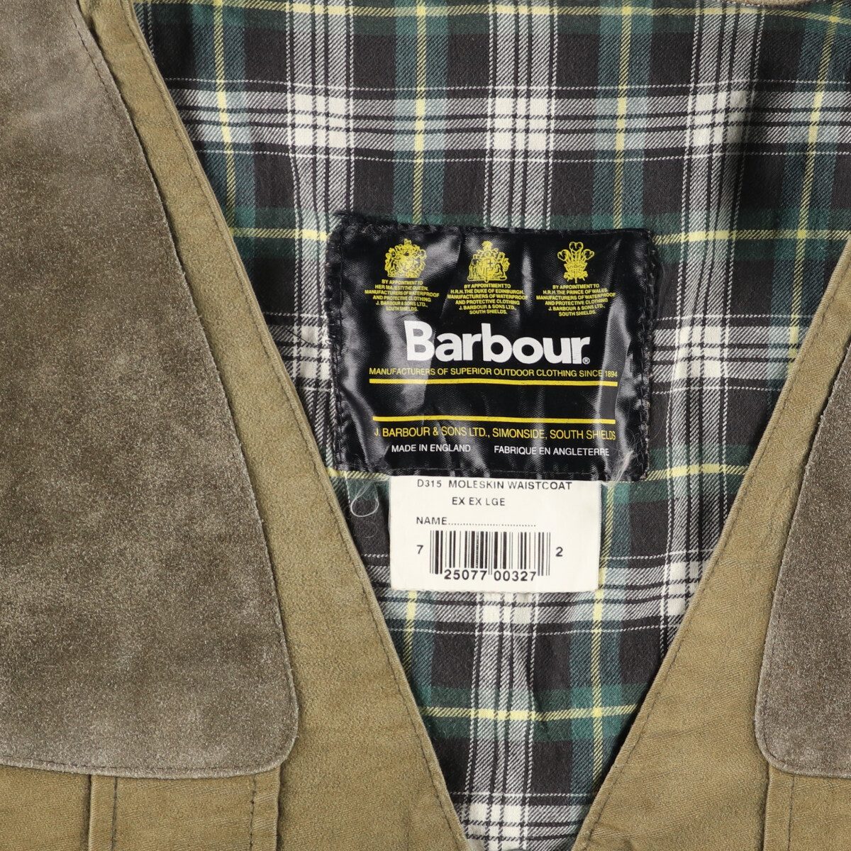Barbour モールスキンベスト グリーンカーキ Barbour モールスキン