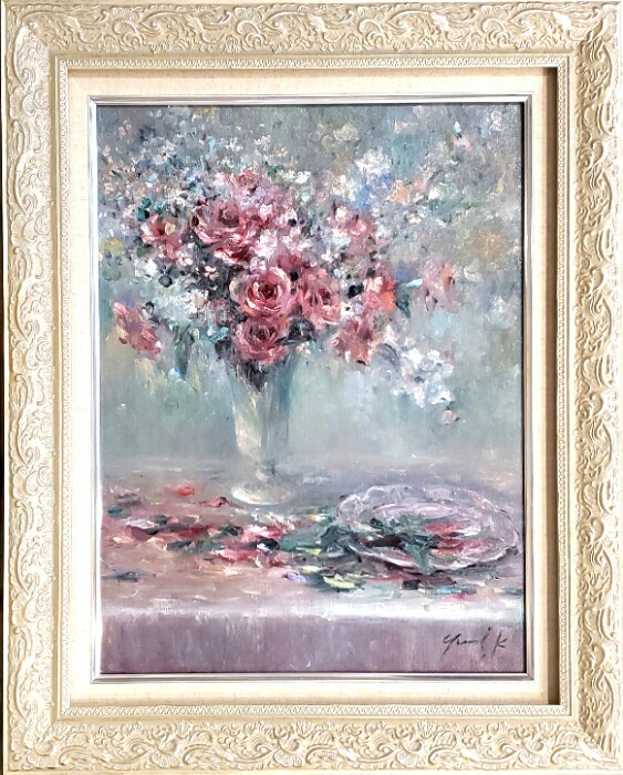 油絵 菅家令子 絵 絵画インテリア 額付(銀) F4-090116 花 すずらん