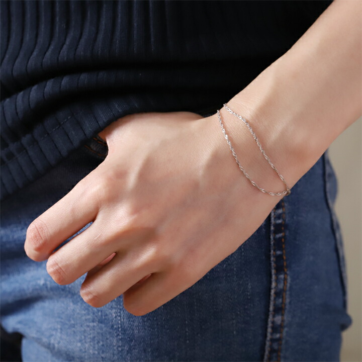 楽天市場】プラチナ ブレスレット レディース シンプル 2連 ダブル