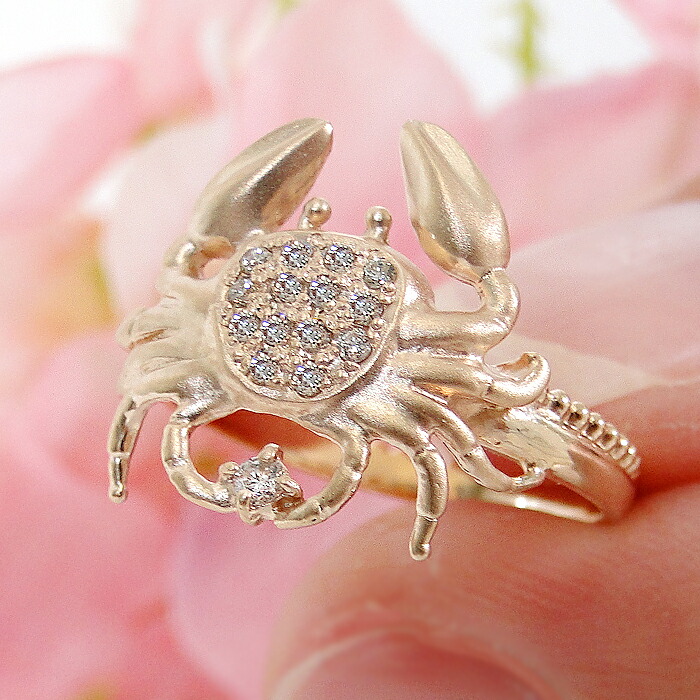 楽天市場】K18YG/WG/PG【0.11ct】 蟹モチーフ ダイヤモンド リング