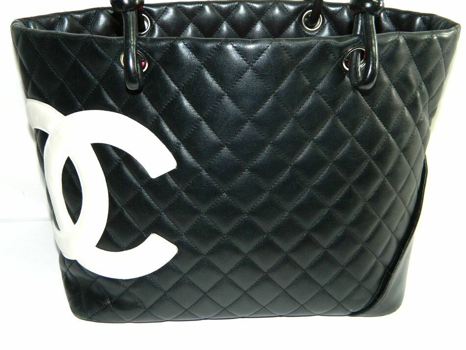 楽天市場】[中古] 送料無料 CHANEL カンボンライン トートバッグ 黒 白
