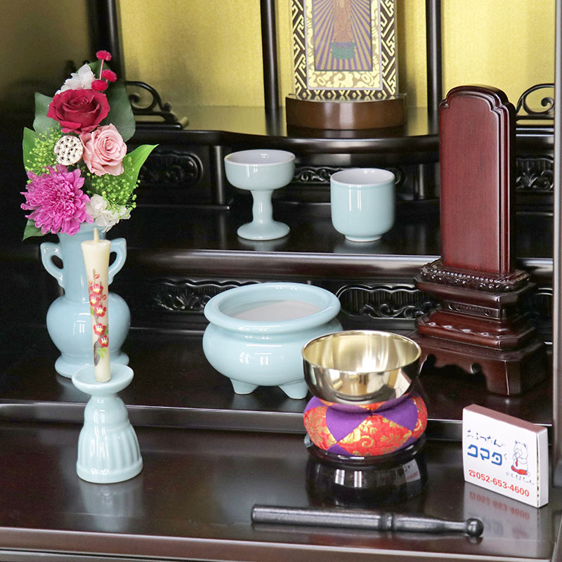 楽天市場】仏具 セット 青磁無地 陶器 5点+おりんセット 香炉灰