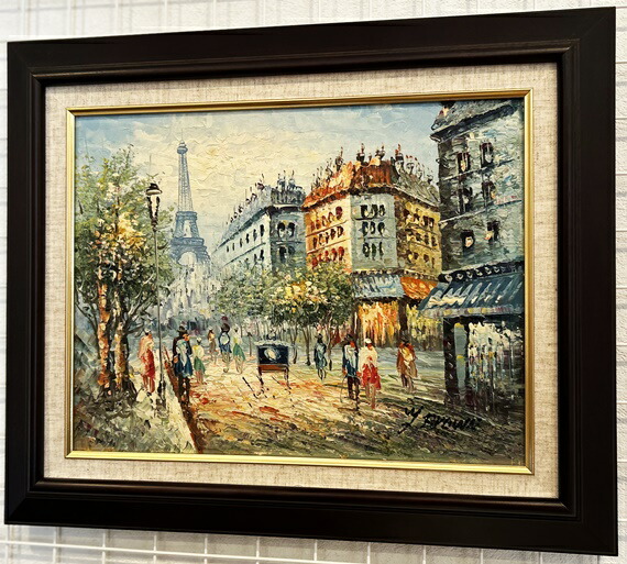 海外作家 ロディカ・イリエスク 油絵 絵画 風景画 パリの街並み 額装