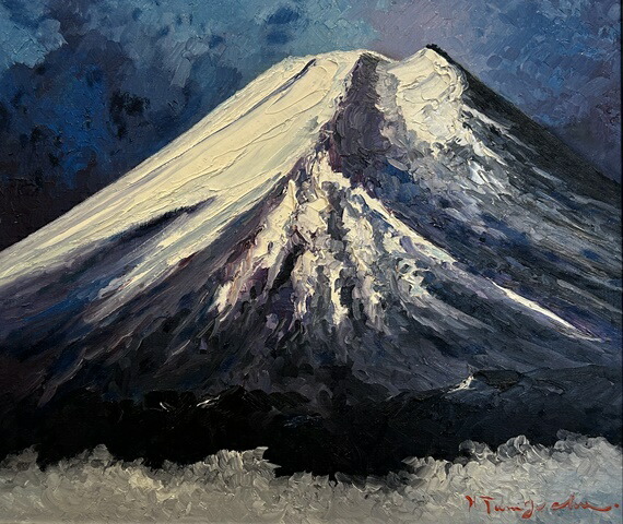 富士山 油彩画 H. Ma 作 富士山 油彩画 富士山 油彩 真作 油絵 横41×32