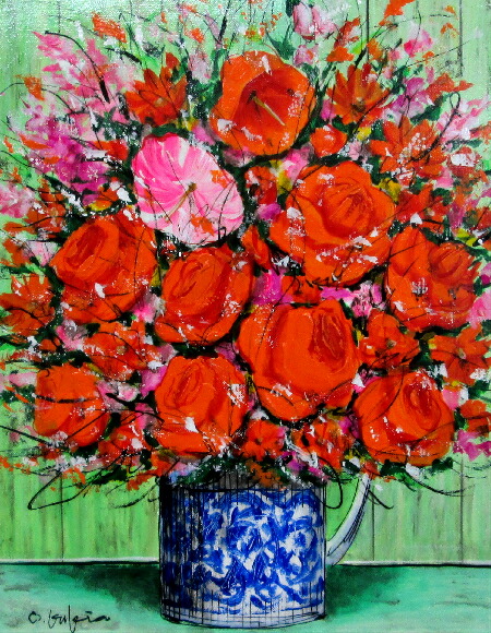 楽天市場】「はな」（赤とピンクのはな）柿田治 F6サイズ油彩画[油絵