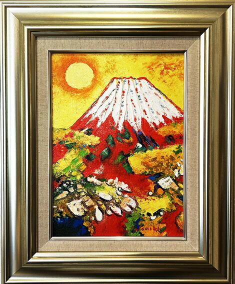 油絵 菅家令子 絵 絵画インテリア額付(青緑＋金色の枠) F6-070101 花