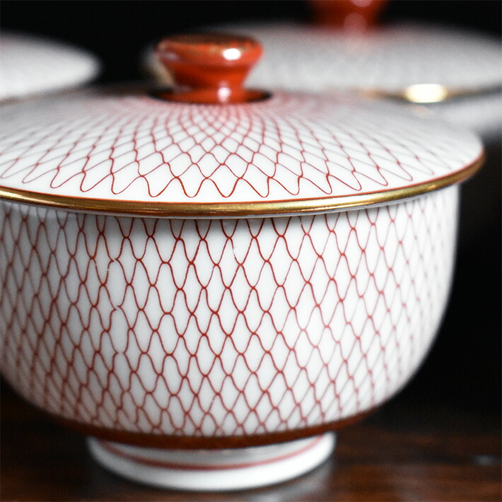楽天市場】九谷焼 蓋付 湯呑み 5客 セット 赤網（プレゼント ギフト