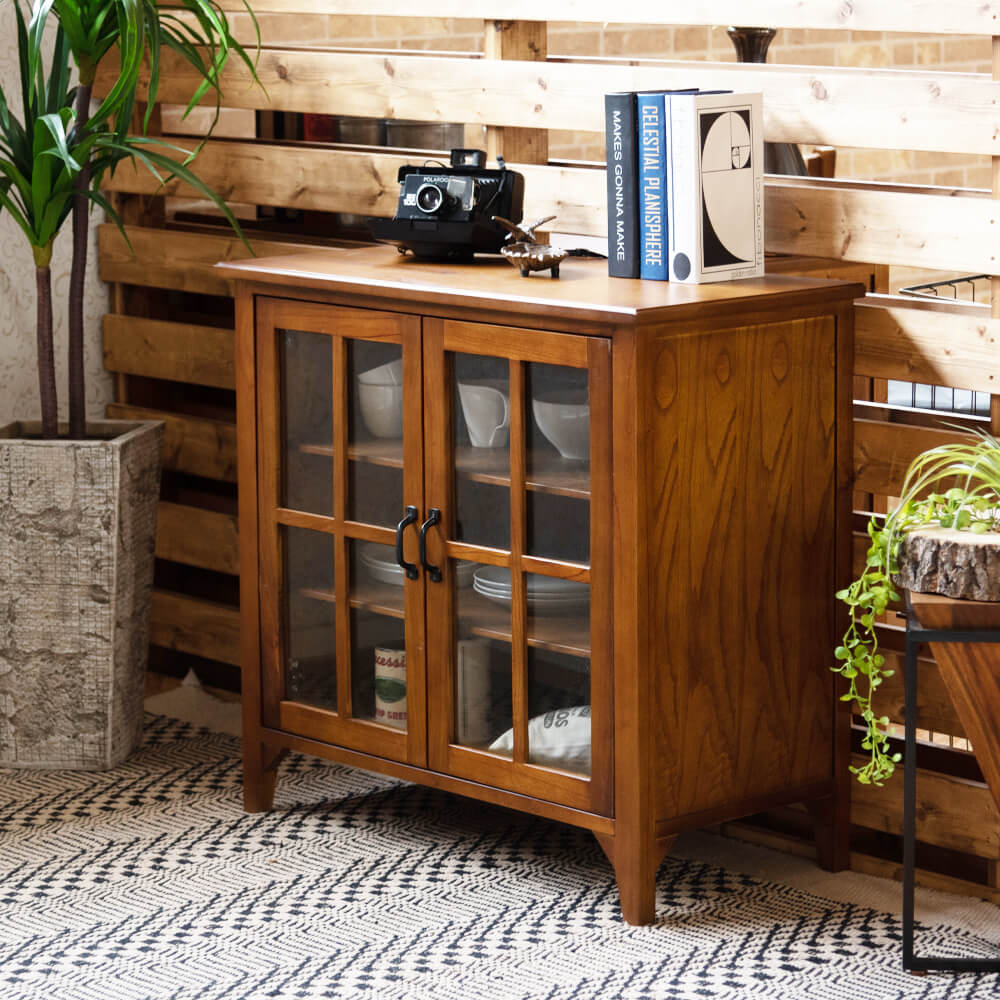 楽天市場】キャビネット／両開きガラス扉型 キャビネット ミンディ材