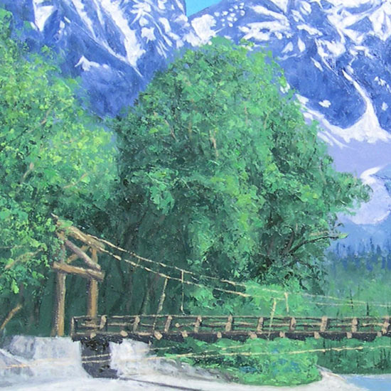 送料込】F50号 大型 油彩仮額縁＆肉筆油彩画セット 南郷大橋 2006年