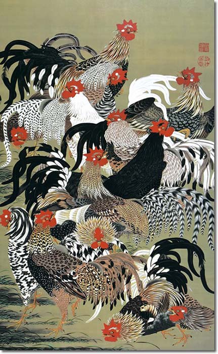 楽天市場】掛け軸 掛軸 伊藤若冲 （いとうじゃくちゅう）・群鶏図