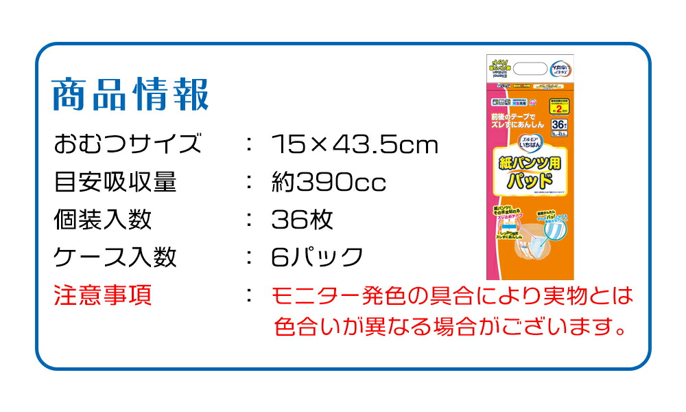 楽天市場】尿とりパッド エルモアいちばん 紙パンツ用パッド 1パック36