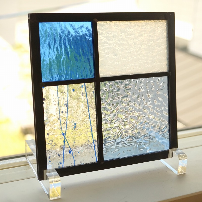 楽天市場】ステンドグラス パネル 住宅用 4つのガラス 格子 ブルー