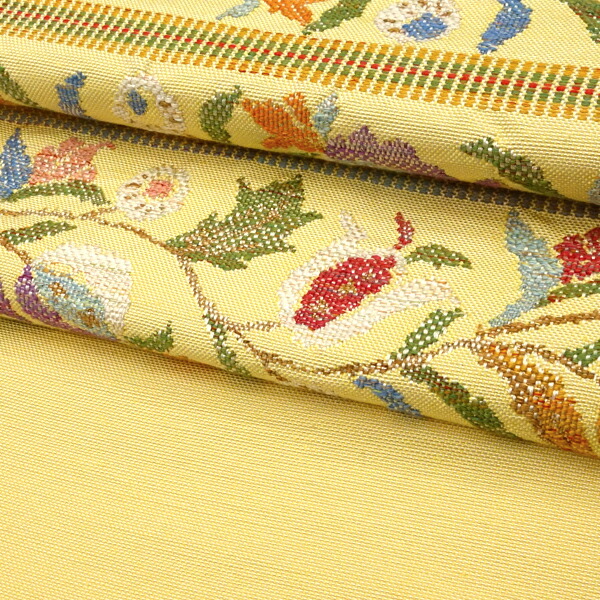 楽天市場】帯屋捨松 八寸名古屋帯 黄色 仕立て付き 紬帯 草花段文 横段