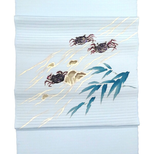 楽天市場】秀美 夏名古屋帯 水色 ブルーグレー 仕立て付き 蟹 かに 絽