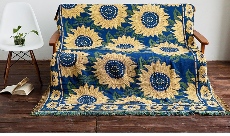 楽天市場】レトロ ひまわり 花柄 マルチカバー ソファーカバー マット