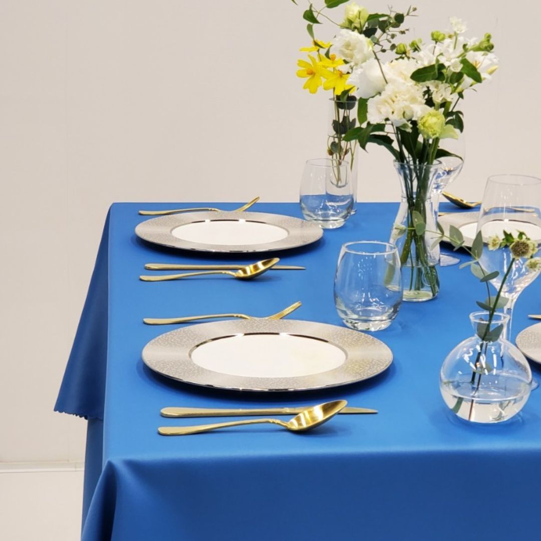 楽天市場】【送料無料】 テーブルクロス 受付クロス ブルー サテン 130