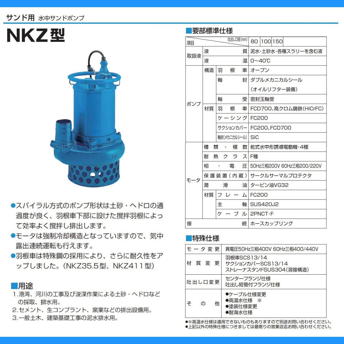 楽天市場】ツルミ 水中ポンプ NKZ411 NKZ3-100H 泥水用 サンド用 100mm
