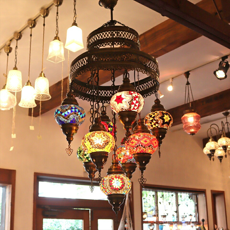 楽天市場】トルコランプ モザイクランプ シャンデリア 9灯 【天井工事