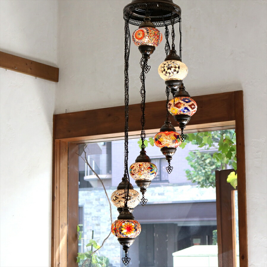 楽天市場】トルコモザイクランプ シャンデリア 7灯 直径40cm 全高139cm