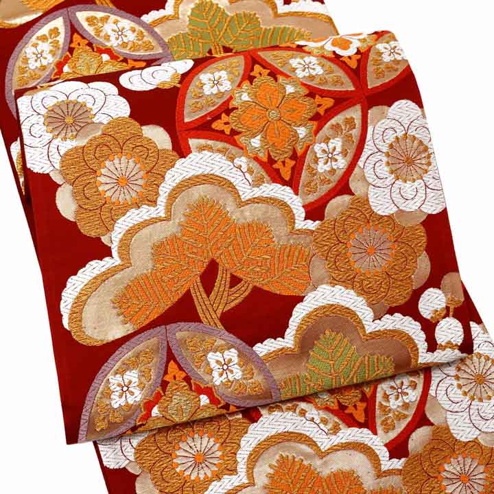 楽天市場】振袖 袋帯 単品「赤地 七宝に梅松」日本製 西陣織 西陣織