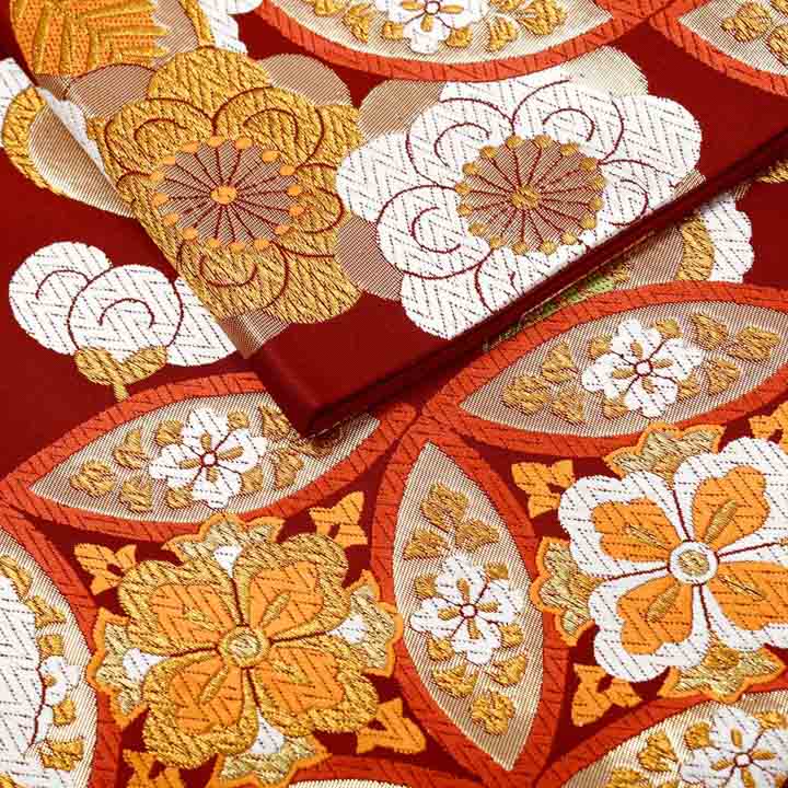 楽天市場】振袖 袋帯 単品「赤地 七宝に梅松」日本製 西陣織 西陣織