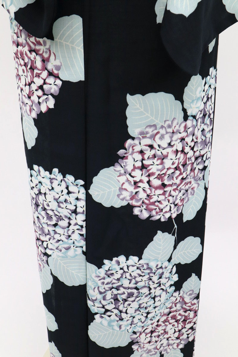 楽天市場】【中古】洗える夏着物 小紋『撫松庵』紫陽花模様 黒紺色