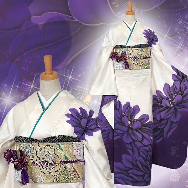 楽天市場】【成人式 振袖 レンタル】RS592 正絹 白×紫 芍薬フルセット