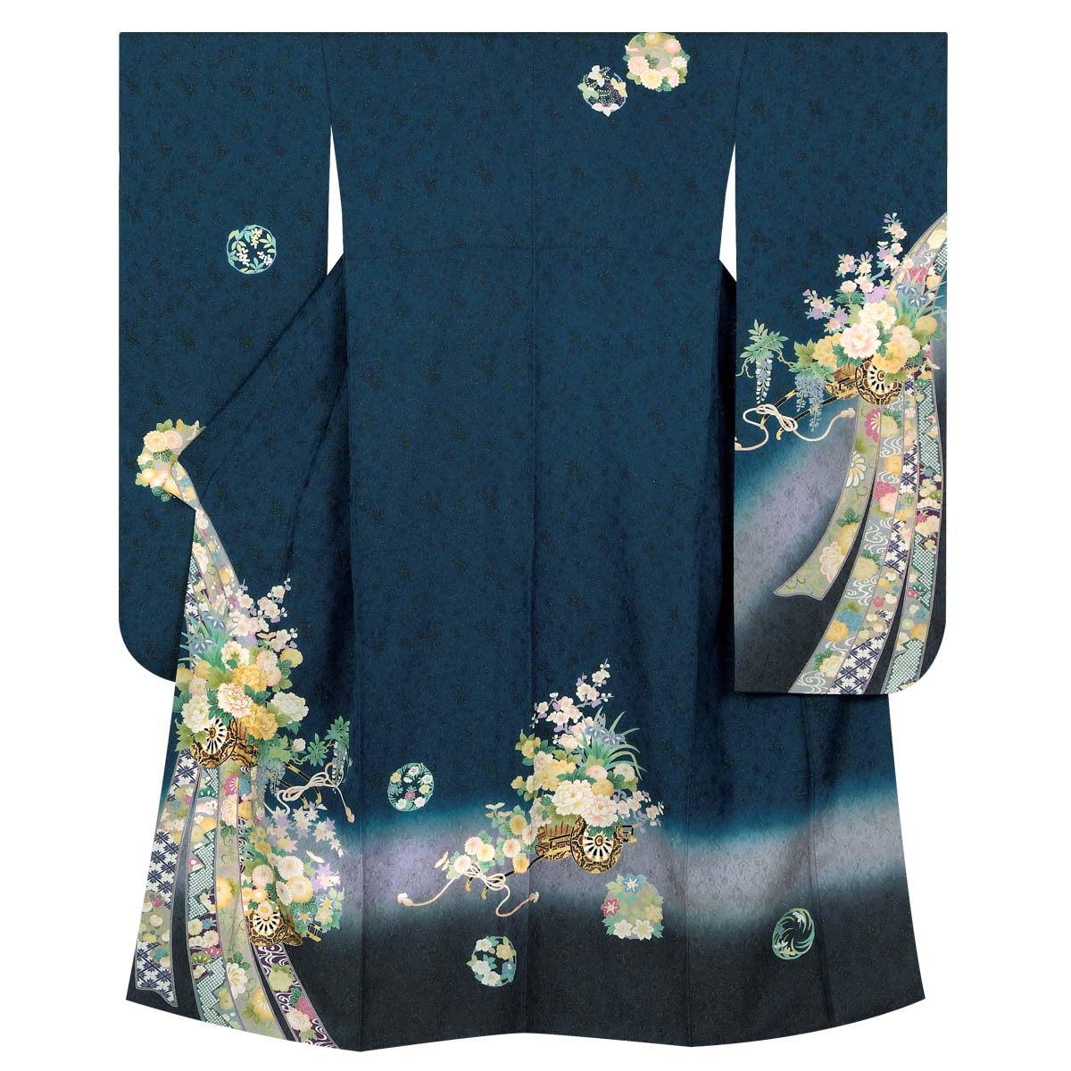 楽天市場】【成人式 振袖 レンタル】RS1427 正絹 青緑 熨斗に花車フル