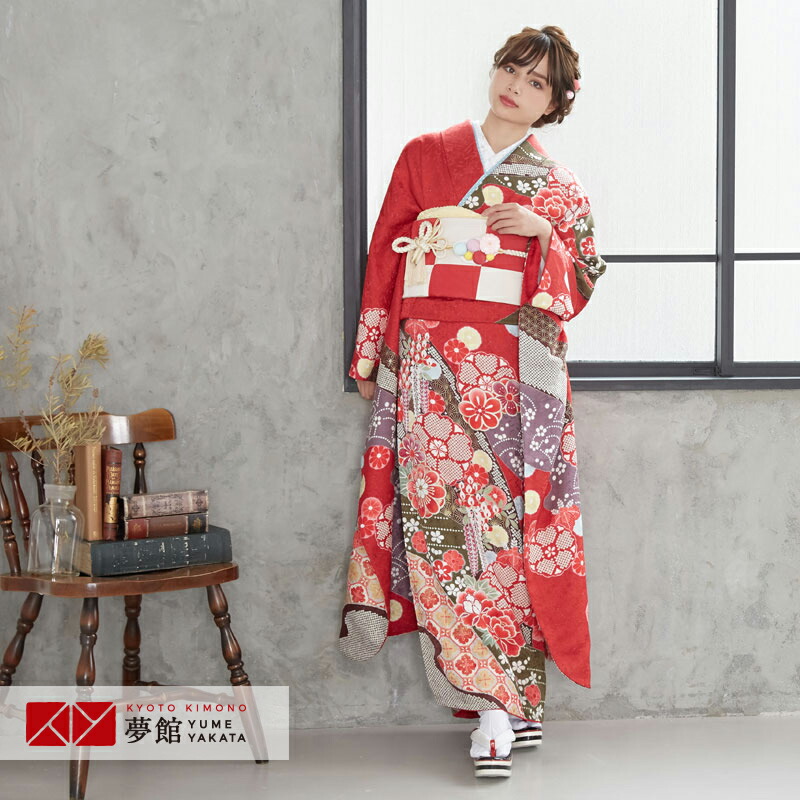 楽天市場】【成人式 振袖 レンタル】RS1524 正絹 赤 熨斗に菊・牡丹
