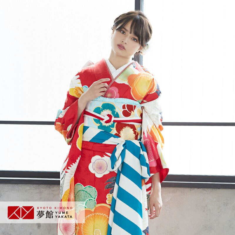 楽天市場】【成人式 振袖 レンタル】RS1806 正絹 赤 梅と飛び鶴フル