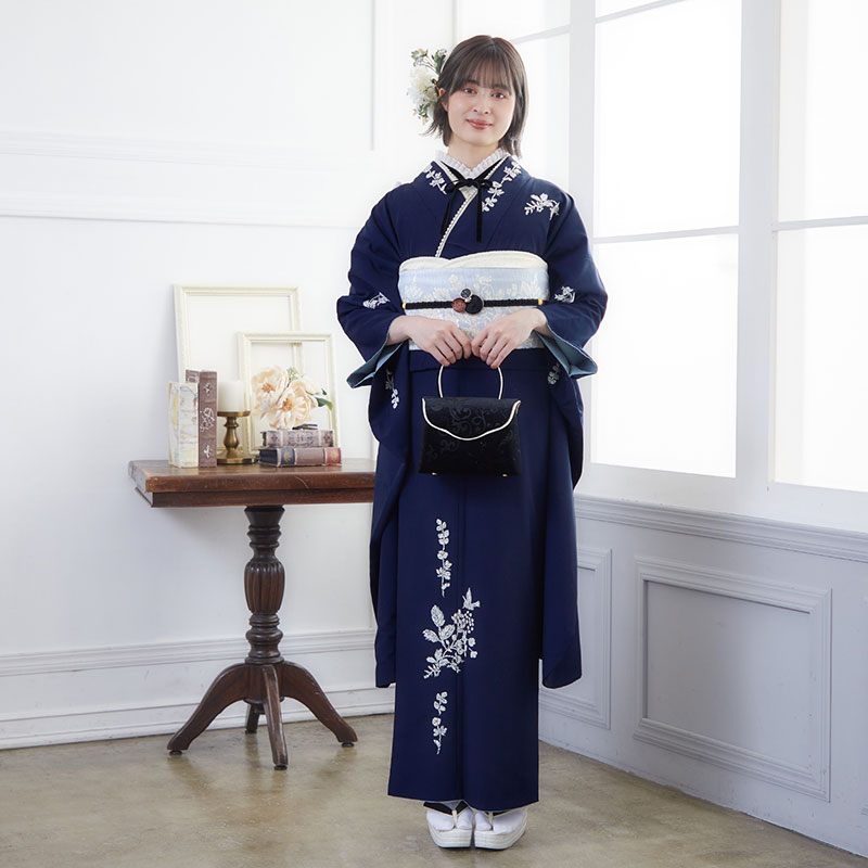 楽天市場】成人式早割クーポン10％オフ【振袖 レンタル】RS1952紺 草花