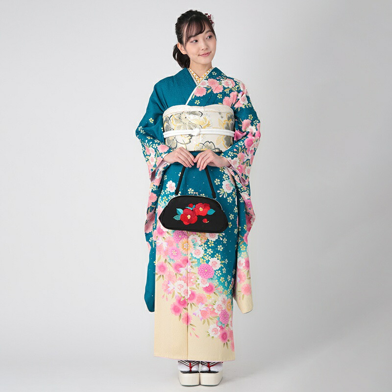 楽天市場】【振袖 レンタル】 結婚式 結納R1072 正絹 青緑 枝垂桜に